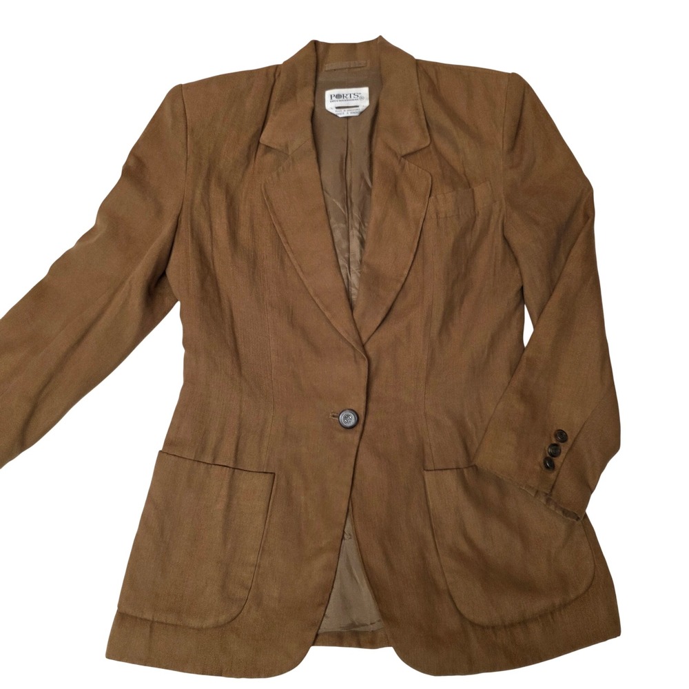 Ports International Vintage Brown Single Button Blazer Jacket Size 6, EUC‎